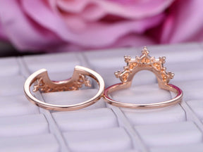 Moissanite Tiara Heart Ring Guard 14K Rose Gold - Lord of Gem Rings