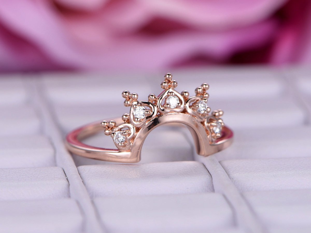 Moissanite Tiara Wedding Ring 14K Rose Gold - Lord of Gem Rings