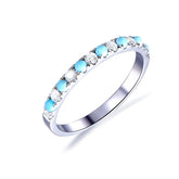 Moissanite Turquoise Wedding Band Half Eternity Brithstone Ring 14K White Gold - Lord of Gem Rings