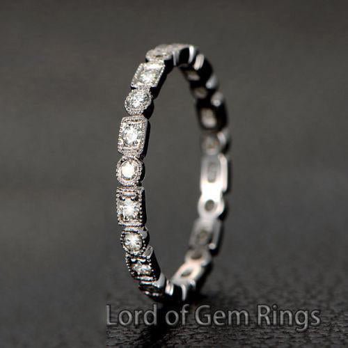 Moissanite Wedding Band Full Eternity Anniversary Ring with Milgrain