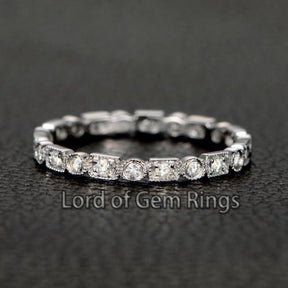 Moissanite Wedding Band Full Eternity Anniversary Ring with Milgrain - Lord of Gem Rings