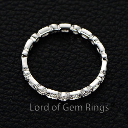 Moissanite Wedding Band Full Eternity Anniversary Ring with Milgrain - Lord of Gem Rings