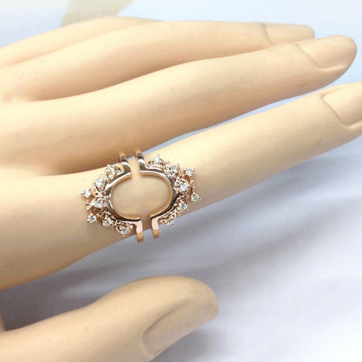 Moissanite Wedding Band Tiara Ring Guard 14k Rose Gold - Lord of Gem Rings