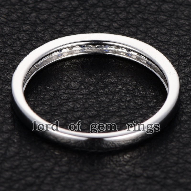 Moissanite/Diamond Sapphire Milgrain Half Eternity September Birthstone Band - Lord of Gem Rings