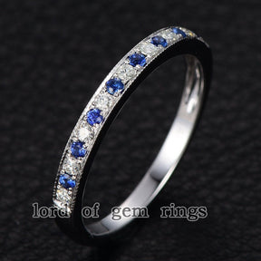 Moissanite/Diamond Sapphire Milgrain Half Eternity September Birthstone Band - Lord of Gem Rings