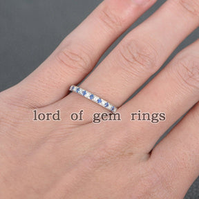 Moissanite/Diamond Sapphire Milgrain Half Eternity September Birthstone Band - Lord of Gem Rings