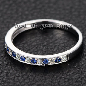 Moissanite/Diamond Sapphire Milgrain Half Eternity September Birthstone Band - Lord of Gem Rings