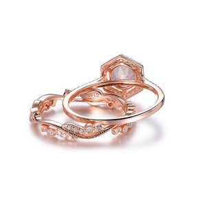 Morganite Diamond Ring & Floral Vintage Diamond Bridal Set 14K Rose Gold - Lord of Gem Rings