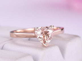 Morganite Heart Solitaire Ring 14K Rose Gold - Lord of Gem Rings