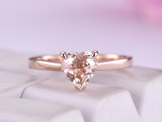 1ct Morganite Heart Solitaire Ring 14K Gold