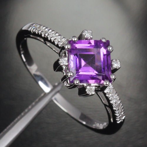 Multi-Prong Set Princess Amethyst Diamond Engagement Ring