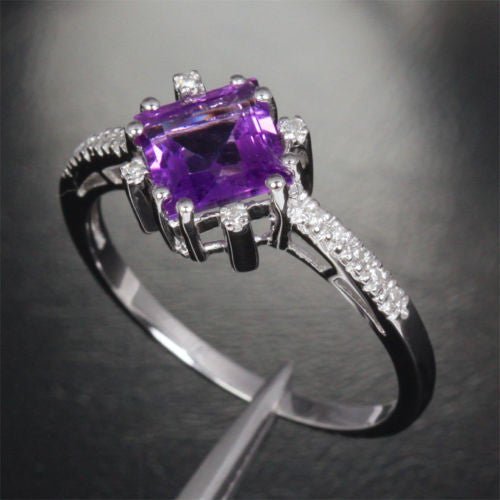 Multi-Prong Set Princess Amethyst Diamond Engagement Ring - Lord of Gem Rings