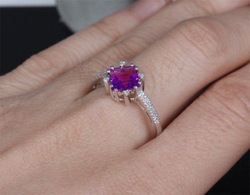 Multi-Prong Set Princess Amethyst Diamond Engagement Ring - Lord of Gem Rings