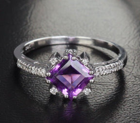 Multi-Prong Set Princess Amethyst Diamond Engagement Ring - Lord of Gem Rings