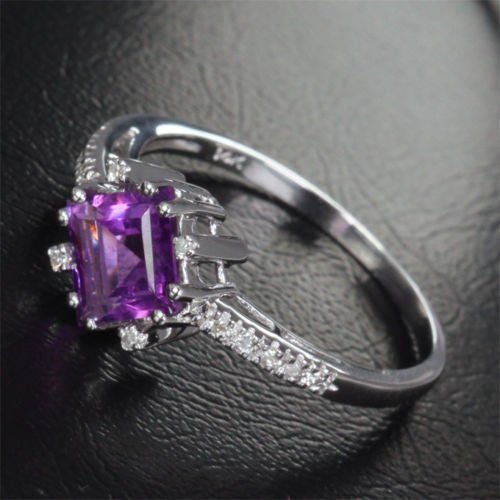 Multi-Prong Set Princess Amethyst Diamond Engagement Ring - Lord of Gem Rings