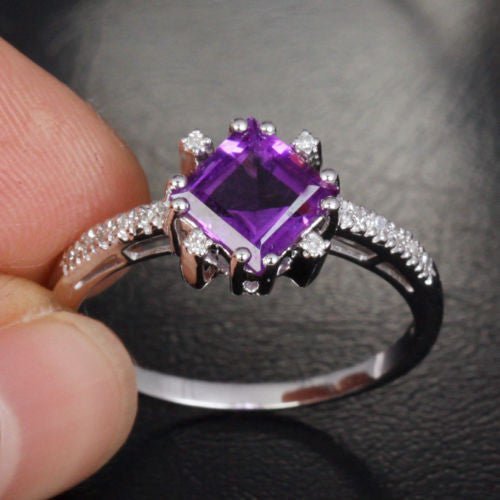 Multi-Prong Set Princess Amethyst Diamond Engagement Ring - Lord of Gem Rings