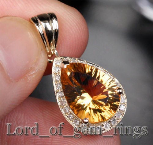 Natural 3.60ct Citrine 14k Gold .26ctw SI H Diamonds Pendant For Necklace