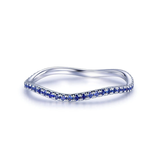 Natural Blue Sapphire Cruved Full Eternity September Birthstone Band