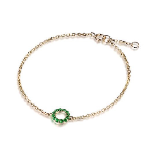 Natural Emerald Circle Bracelet 14K Yellow Gold, 6.5"
