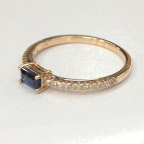 Natural Emerald Cut Blue Sapphire Diamond September Birthstone Ring - Lord of Gem Rings