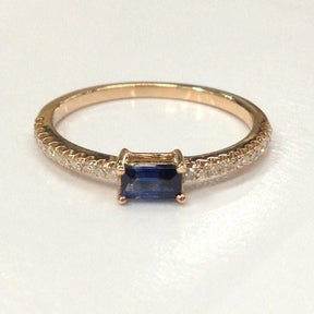 Natural Emerald Cut Blue Sapphire Diamond September Birthstone Ring - Lord of Gem Rings