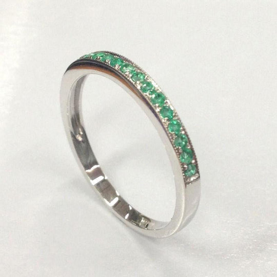 Natural Emerald Milgrain Half Eternity May Birthstone Band