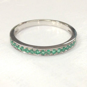 Natural Emerald Milgrain Half Eternity May Birthstone Band - Lord of Gem Rings