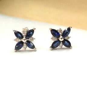 Natural Marquise Sapphire Diamond Stud Earrings 14K White Gold - Lord of Gem Rings