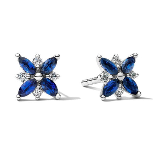 Natural Marquise Sapphire Diamond Stud Earrings 14K White Gold