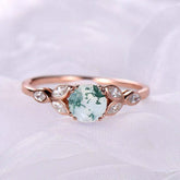 Natural Moss Agate Marquise Moissanite Shamrock Leaf Ring - Lord of Gem Rings