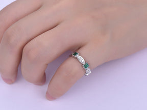 Natural Princess Emerald and Diamond Eternity Band Anniversary Ring Birthstone Band - Lord of Gem Rings