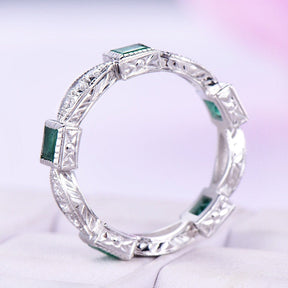 Natural Princess Emerald and Diamond Eternity Band Anniversary Ring Birthstone Band - Lord of Gem Rings