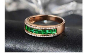 Natural Princess Emerald Diamond Half Eternity May Birthstone Band 18K Gold - Lord of Gem Rings