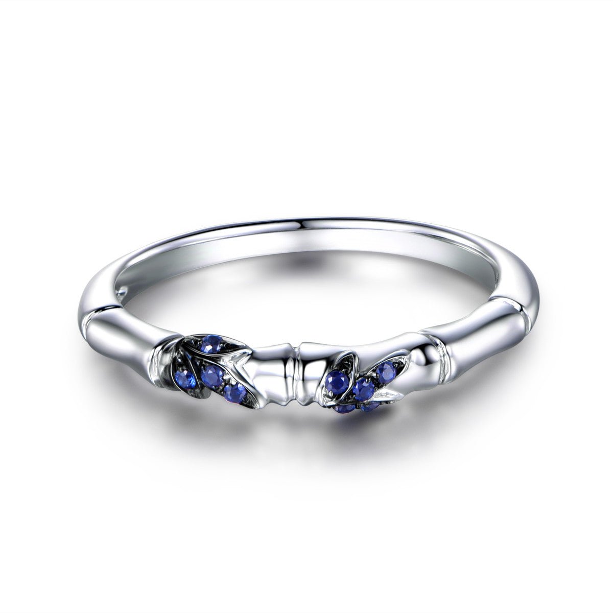 Natural Sapphire Bamboo Leaf September Birthstone Band - Lord of Gem Rings