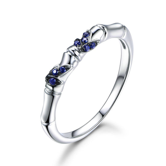 Natural Sapphire Bamboo Leaf September Birthstone Band