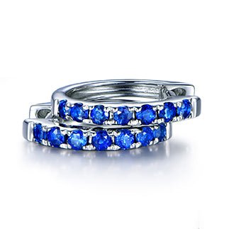 Natural Sapphire Stud Earrings 18K White Gold