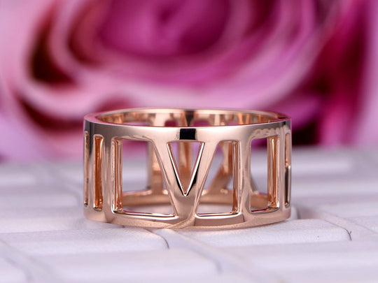 Number Wedding Band Eternity Anniversary Ring 18K Rose Gold