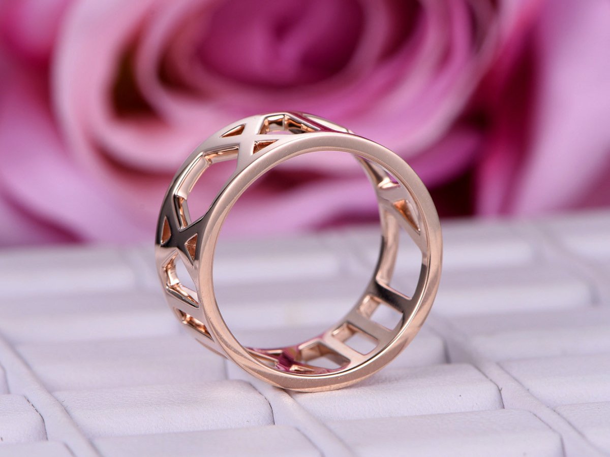 Number Wedding Band Eternity Anniversary Ring 18K Rose Gold - Lord of Gem Rings