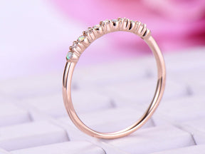 Opal & Diamond Wedding Band Anniversary Ring 14K Rose Gold - Lord of Gem Rings