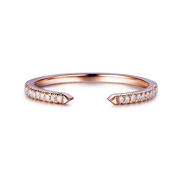 Open-End Pave Diamond Wedding Band Half Eternity Anniversary Ring 14K Rose Gold - Lord of Gem Rings