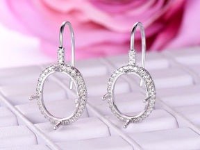 Oval 10x12mm Diamond Semi Mount Earrings 14K White Gold - Lord of Gem Rings