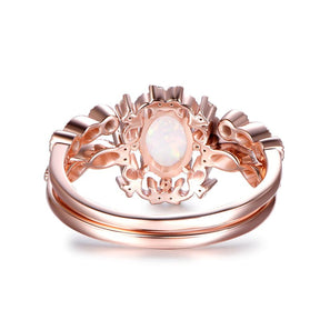 Oval Africa Opal Ring with Diamond Tiara Band Bridal Set 14k Rose Gold - Lord of Gem Rings