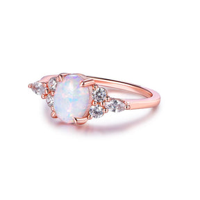 Oval Africa Opal Trio Accents Ring Rose Gold - Lord of Gem Rings