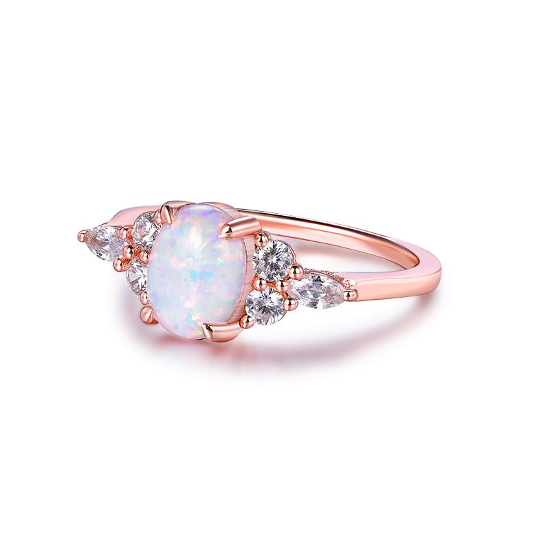 Oval Africa Opal Trio Accents Ring Rose Gold - Lord of Gem Rings