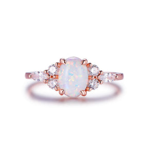 Oval Africa Opal Trio Accents Ring Rose Gold - Lord of Gem Rings