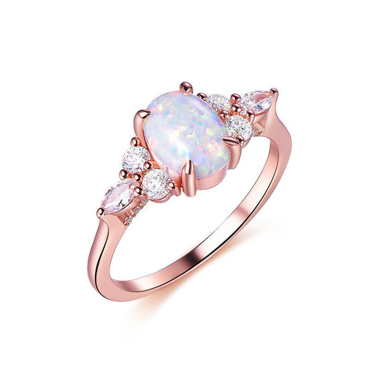 Oval Africa White Opal Cathedral Ring in Rose Gold