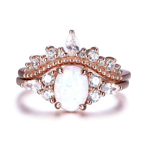 Oval Africa Opal Triple Accents Diamond Tiara Band Bridal Set - Lord of Gem Rings