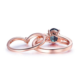 Oval Alexandrite Diamond Bridal Set 14K Rose Gold - Lord of Gem Rings