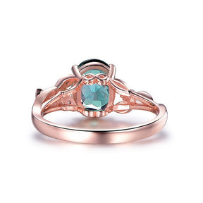 Oval Alexandrite Diamond Leaf Engagement Ring 14K Rose Gold - Lord of Gem Rings