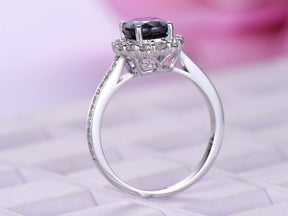 Oval Alexandrite Halo Ring with Diamond Accents 18K White Gold - Lord of Gem Rings